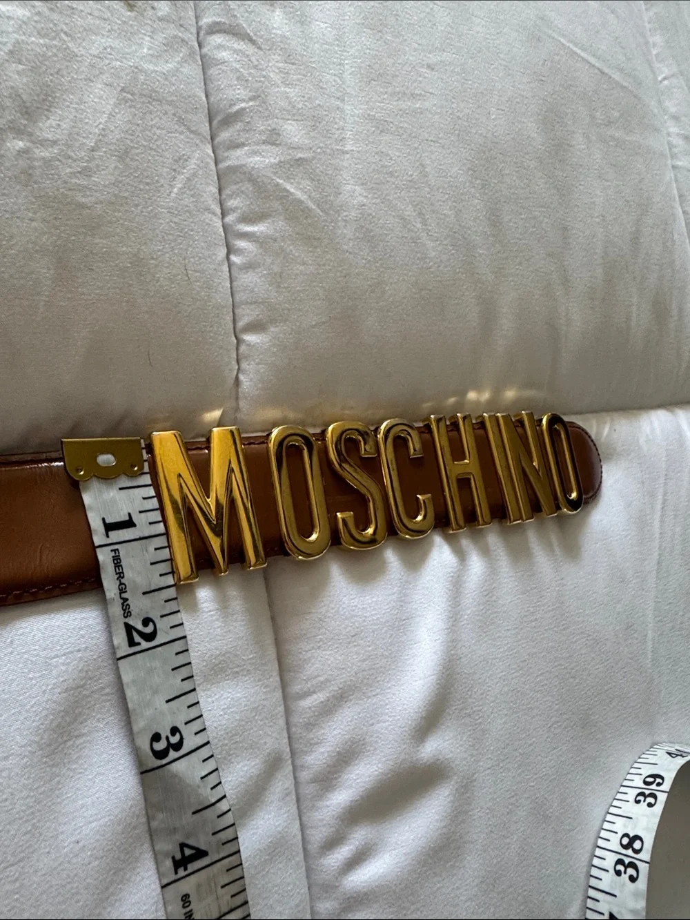 Moschino Brown Leather Logo Belt with Gold Tone Letters